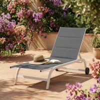 Outsunny Tumbona para Jardín con Ruedas, en Texteline con Armazón de Aluminio, Gris Oscuro y Blanco(m-4)