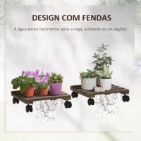 Outsunny Conjunto de 2 Suportes de Madeira com Rodas para Plantas Vasos de Interior e Exterior Carga 50 kg Castanho Escuro(m-5)