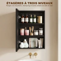 kleankin Armoire miroir de salle de bain armoire murale armoire à glace avec 1 porte et 2 étagères en acier 40 x 12 x 60 cm noir(m-4)