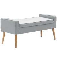 HOMCOM Banco de Armazenamento Estofado em Linho com Tampa Abatível e Pés de Madeira 120x45x54 cm Cinza Claro(m-1)