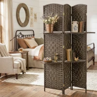 HOMCOM Paravent séparateur de pièce 4 panneaux 160 x170 cm avec 2 étagères, pliable, en bois(m-10)