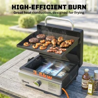 Outsunny Grill Griddle, Portable Gas Plancha, 3.5 kW, Tabletop Gas BBQ with Grease Cup for Camping Picnic Patios, Black(m-4)