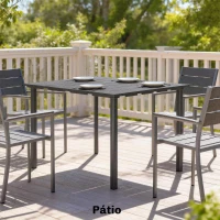 Outsunny Mesa de Jantar de Jardim para 6 Pessoas com Superfície de HDPE e Estrutura Metálica para Pátio 120x90x74 cm Preto(m-8)
