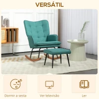 HOMCOM Poltrona Baloiço com Apoio para os Pés Poltrona Relax com Almofada Acolchoada e Anti-Tombo 64x89x90 cm Verde(m-6)