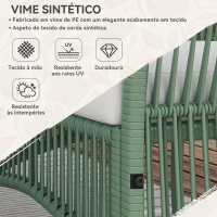 Outsunny Conjunto de Jardim Exterior em Ratan Sintético com 2 Poltronas 1 Sofá de 2 Lugares 1 Mesa de Centro e Almofadas Verde(m-5)