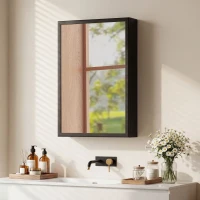 kleankin Armoire miroir de salle de bain armoire murale armoire à glace avec 1 porte et 2 étagères en acier 40 x 12 x 60 cm noir(m-10)