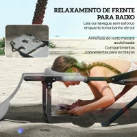 Outsunny Espreguiçadeira Dobrável Encosto Ajustável Orifício de Leitura Almofada de Apoio e Braços Carga 120 kg 145x72x89 cm Cinzento Escuro(m-4)