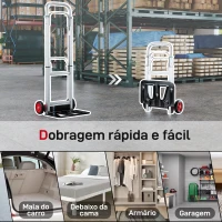 HOMCOM Carro de Transporte Dobrável de Alumínio com Cabo Telescópico Ajustável Carga 90 kg 40x41x108 cm Prateado e Preto(m-6)