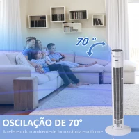 HOMCOM Ventoinha de Torre Silencioso 45W com Controlo Remoto 3 Velocidades 3 Modos Temporizador 12H Oscilação 70° Branco(m-4)