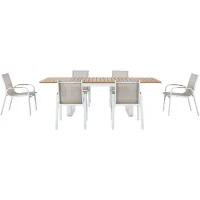 Ensemble repas de jardin - Table extensible 155/246 x 100 x 74 cm + 6 fauteuils - Aluminium - 6 personnes - VIANEA(m-2)