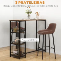 HOMCOM Mesa Alta de Cozinha com 3 Prateleiras Mesa de Bar Retangular para 2 Pessoas Pés de Aço 120x40x105 cm Castanho e Preto(m-4)
