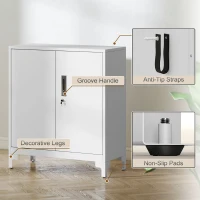 HOMCOM Lockable Metal Filing Cabinet, 2-Tier Storage Cupboard with Double Doors, Modern Office Organiser, White(m-6)