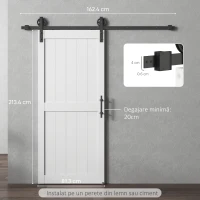 HOMCOM Ușă Glisantă de Interior 81.3x213.4cm, Șină din Oțel, Mâner Îmbunătățit, Role, Ușă de Interior în Stil Industrial, din MDF și Lemn de Pin, Impermeabilă, pentru Bucătărie, Baie, Living(m-3)
