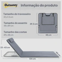 Outsunny Conjunto de 2 Esteiras com Encosto Reclinável Apoio para Cabeça e Bolsa de Transporte 134x48x33-43 cm Cinzento(m-3)