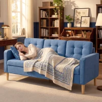 HOMCOM 3 Seater Sofa, 169cm Couch with Hidden Storage, Wood Legs, Blue(m-9)