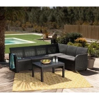 Salon de jardin - résine aspect rotin tressé - Allibert by KETER - 6 personnes - SanRemo - Gris graphite(m-2)