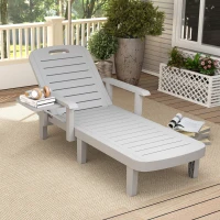 Outsunny Sdraio da Giardino Regolabile con Tavolino e Braccioli, in Polipropilene, 79x158x88 cm, Grigio Chiaro(m-8)