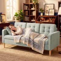 HOMCOM 3 Seater Sofa, 169cm Couch with Hidden Storage, Wood Legs, Light Grey(m-9)