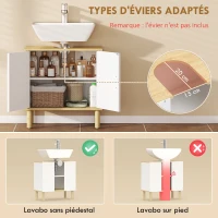 HOMCOM Meuble sous lavabo, meuble de salle de bain avec 2 portes et étagère réglable, 60 x 30 x 61 cm, blanc(m-4)