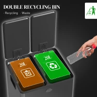 HOMCOM Kosz na śmieci 2 x 20L z pedałem, łatwy do czyszczenia, stal nierdzewna, tworzywo sztuczne, czarny(m-4)