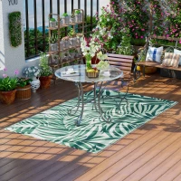 Outsunny Tapis d'extérieur réversible motif feuilles vertes tropical - polypropylène haute densité 310 g/m² dim. 152L x 243l cm(m-10)