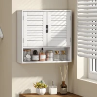 HOMCOM Bathroom Cabinet, Wall Mounted Storage Cabinet with Adjustable Shelves, 60 x 20 x 60 cm, White(m-2)