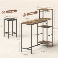 HOMCOM 3 Piece Breakfast Bar Table and Stools Set, Rustic Brown(m-3)