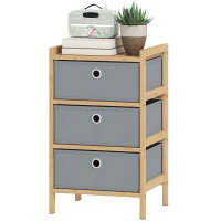 HOMCOM Chest of Drawers, 3 Fabric Drawers Narrow Dresser with Bamboo Frame, Light Grey(m-11)