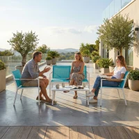 Outsunny Ensemble jardin 4 places Canapé, Fauteuils, Table en métal, Bleu.(m-4)