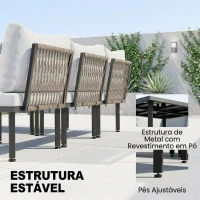 Outsunny Conjunto de Jardim Exterior de 6 Peças com Sofá de 2 Lugares, Módulo de Canto, 2 Assentos, Apoio para Pés e Mesa de Vidro, Cinzento Claro(m-6)