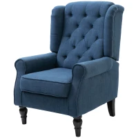 HOMCOM Fauteuil de Salon, Fauteuil Capitonné avec Pieds en Bois, Assise Large, Grand Confort, Classique, 74x86x102cm, Bleu(m-1)
