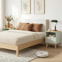 HOMCOM Modern Nightstand Set of 2, Bedside Table with Drawer and Open Shelf, Side End Table for Bedroom, Light Green(m-7)