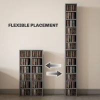 HOMCOM Set of 2 CD Media Display Shelf Unit Tower Rack with Adjustable Shelves, High Gloss Grey(m-5)