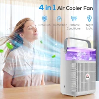 HOMCOM Air Cooler with Adjustable Head, Portable Air Conditioner with 3 Wind Speed, 2 Cool Mist, RGB Light, Grey(m-4)