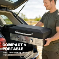 Outsunny 2 Burner Grill Griddle, Portable Gas Plancha, 6 kW, Tabletop Gas BBQ with Grease Cup for Camping Picnic Patios, Black(m-7)