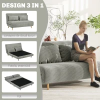 HOMCOM Canapea Extensibilă Dublă cu Spătar Reglabil și 2 Perne, din Material Textil cu Aspect de In Gri(m-4)