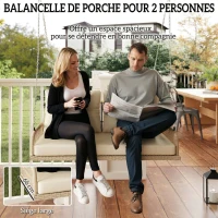 Outsunny Banc Suspendu Extérieure 2 Places en Résine Tressée avec Coussins et Chaînes en Acier, 115x66x44cm, Beige(m-7)