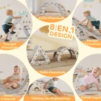 AIYAPLAY 8 en 1 Triangle escalade enfants, arc d'escalade, rampe double-face pour grimper & glisser, 279 x 80 x 69 cm, gris(m-4)