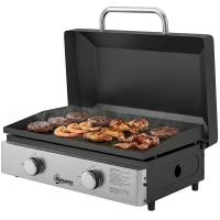 Outsunny 2 Burner Grill Griddle, Portable Gas Plancha, 6 kW, Tabletop Gas BBQ with Grease Cup for Camping Picnic Patios, Black(m-11)
