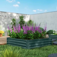 Outsunny Pat de Gradina Suprainaltat 120x120x30cm Galvanizat, Pat Suprainaltat pentru Plante cu Cadru din Otel pentru Legume, Flori, Plante si Ierburi, Verde(m-14)