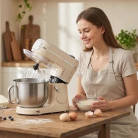 HOMCOM Stand Mixer, 6L 1400W Tilt-Head Food Mixer with 11 Speeds, Pulse & Fermentation Function, LED Display, Cream(m-9)