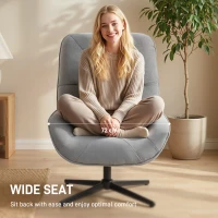 HOMCOM Accent Chair, Chenille Upholstered Swivel Armchair with Lumbar Pillow, High Back, Deep Seat and Metal Legs, Light Grey(m-4)