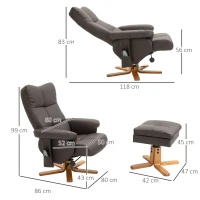 HOMCOM Fauteuil relax massant avec pouf, fauteuil de relaxation pivotant à 360°, dossier inclinable, 80 x 86 x 99 cm, marron(m-3)