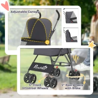 PawHut Dog Stroller, Foldable Cat Dog Pram for Miniature Breeds, Pet Stroller with Brake, Mesh Windows, Dark Grey(m-6)