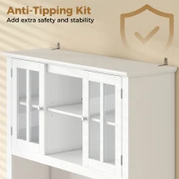 HOMCOM Dulap de bucătărie cu iluminare LED control prin APP blat pentru microunde suport pentru sticle uși din sticlă Alb(m-4)