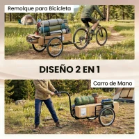 SPORTNOW Remolque de Bicicleta para Carga 40 kg Carro de Mano de Acero con Bandera Roja Ruedas de 16 Pulgadas 145x60x42 cm Negro(m-4)