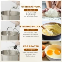 HOMCOM Stand Mixer, 6L 1400W Tilt-Head Food Mixer with 11 Speeds, Pulse & Fermentation Function, LED Display, Cream(m-6)