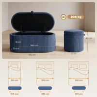 HOMCOM Storage Ottoman, Corduroy Upholstered Ottoman Storage Box with Padded Seat, 105 x 51 x 49 cm, Blue(m-3)