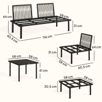 Outsunny Conjunto de Jardim Exterior de 6 Peças com Sofá de 2 Lugares, Módulo de Canto, 2 Assentos, Apoio para Pés e Mesa de Vidro, Cinzento Claro(m-3)