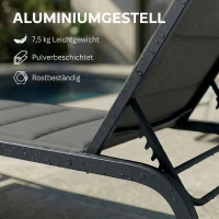 Outsunny Sonnenliege Atmungsaktive Gartenliege mit 6-fach Verstellbar Rückenlehne Rädern Aluminiumrahmen Dunkelgrau(m-5)
